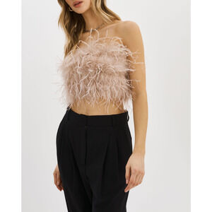 Lamarque 'Zania' White Mixed Feather Top Size S - NWT